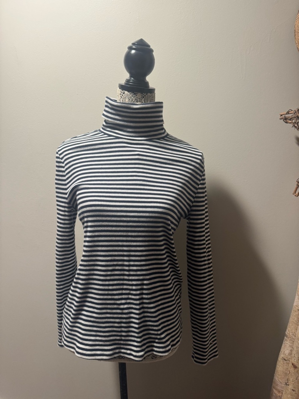 Tommy Hilfiger Blue  and White Striped Turtleneck Long-Sleeve Top